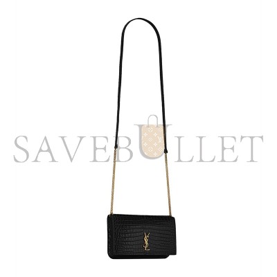 YSL CASSANDRE PHONE HOLDER IN SHINY CROCODILE-EMBOSSED LEATHER 635095DND1J1000 (18*11*2.5cm)